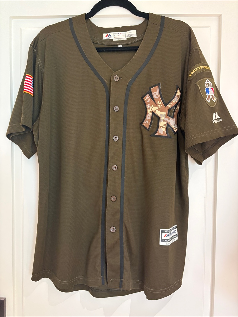 Majestic Olive Green New York Yankees Camo Patch Baseball Jersey